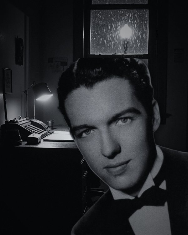Bob Bailey in a tuxedo, set in a 1950s investigator's office at night