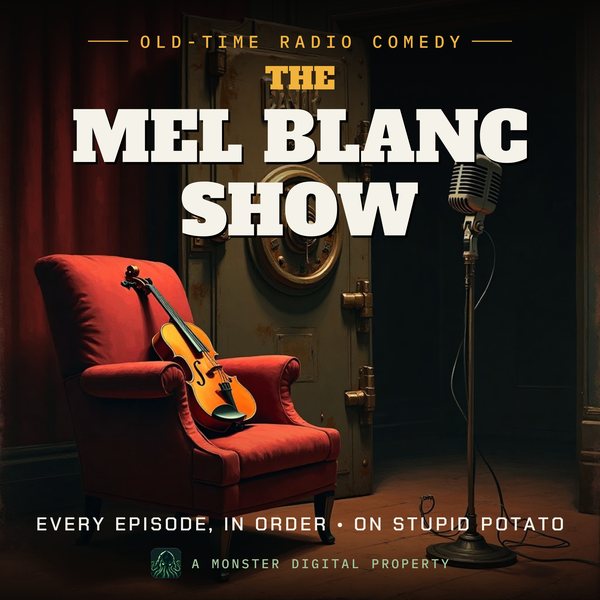 Illustrated cover for The Mel Blanc Show: the laugh-track scene