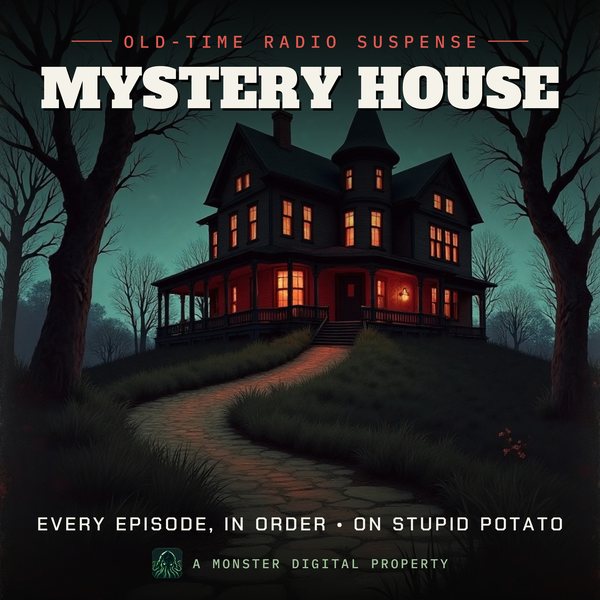 Illustrated cover for Mystery House: a gabled Victorian mansion on a hill at night with a single lit window, bare trees