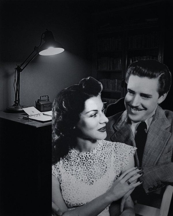 Lon Clark and Charlotte Manson in a 1940s detective's study