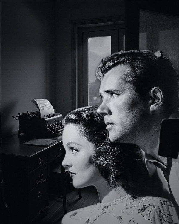 Howard Duff and Dorothy Hart in a San Francisco detective agency at night